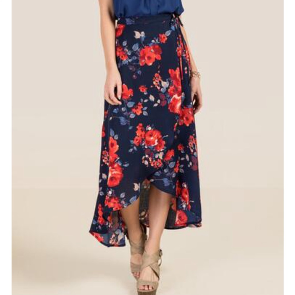 Francesca’s Floral Maxi Wrap Skirt, Size Medium